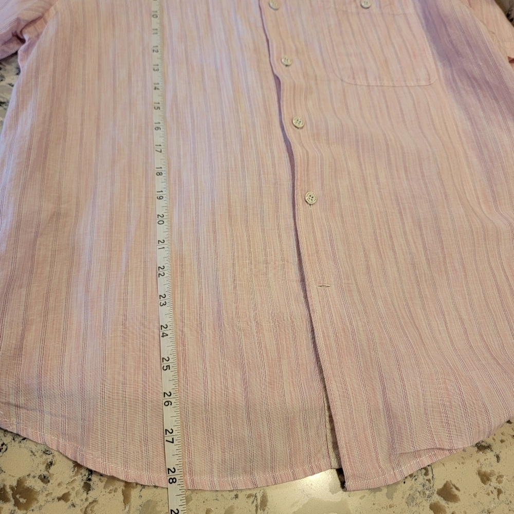 Tommy Bahama‎ Men's Sand Linen Valencia Stripe Short Sleeve Shirt Rose - Picture 14 of 14